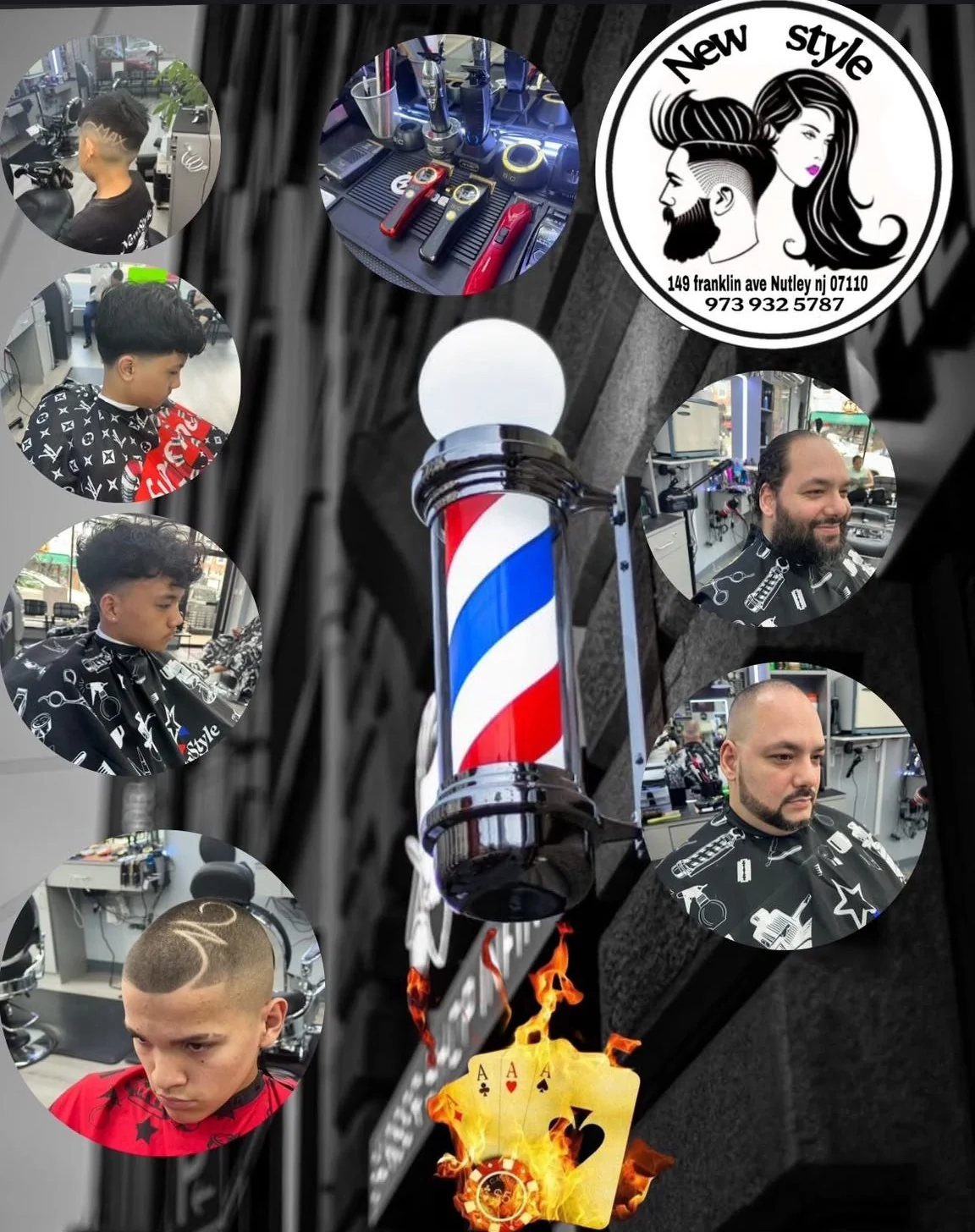 Collage of fades, designs and beard work by the New Style barbers